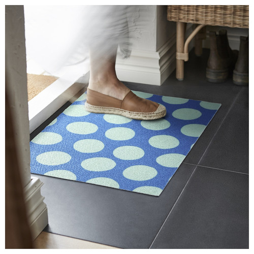 KÖRFÄLTSPIL Door mat, blue green/circle pattern, 40x60 cm
