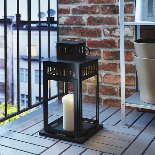 BORRBY Lantern for block candle, in/outdoor black, 44 cm