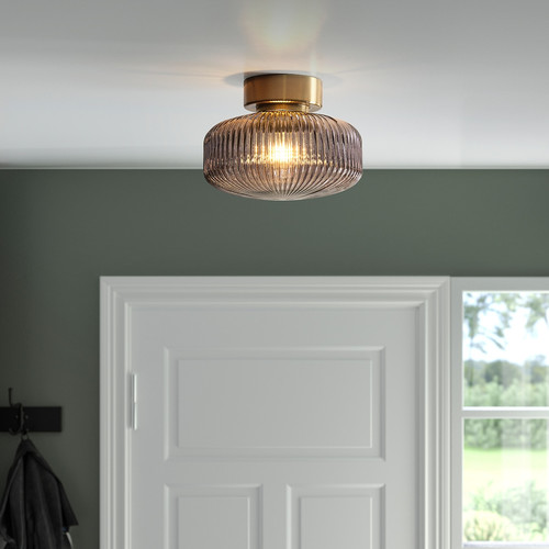 SOLKLINT Ceiling lamp, brass, grey clear glass, 27 cm