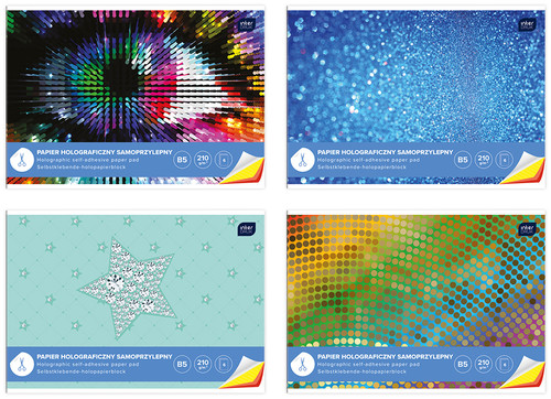 Self-adhesive Coloured Paper Pad B5 6 Pages Holo 10pcs, assorted