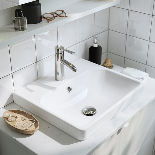 HAVBÄCK / ORRSJÖN Wash-stand/wash-basin/tap, white/bamboo, 122x49x71 cm