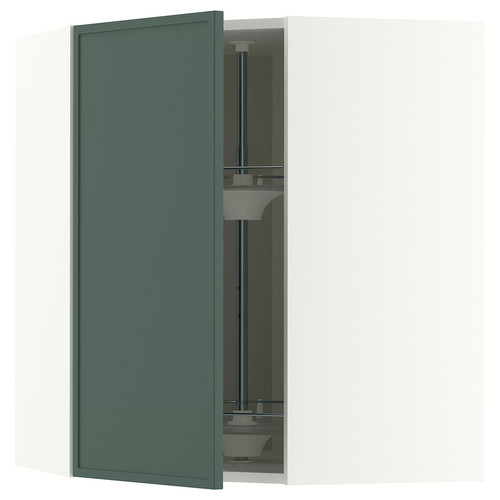 METOD Corner wall cabinet with carousel, white/Aspudden dark grey-green, 68x80 cm