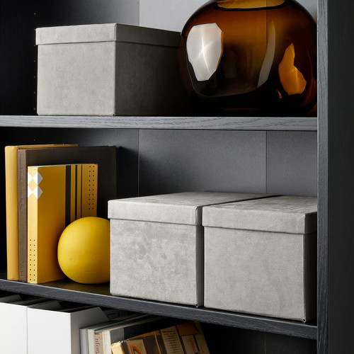 GJÄTTA Storage box with lid, velvet light grey, 18x25x15 cm
