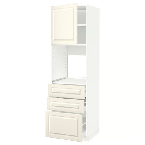 METOD / MAXIMERA High cab f oven w door/3 drawers, white/Bodbyn off-white, 60x60x200 cm