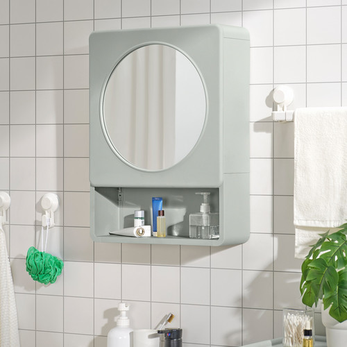 IVÖSJÖN Mirror cabinet with 1 door, green, 44x15x59 cm