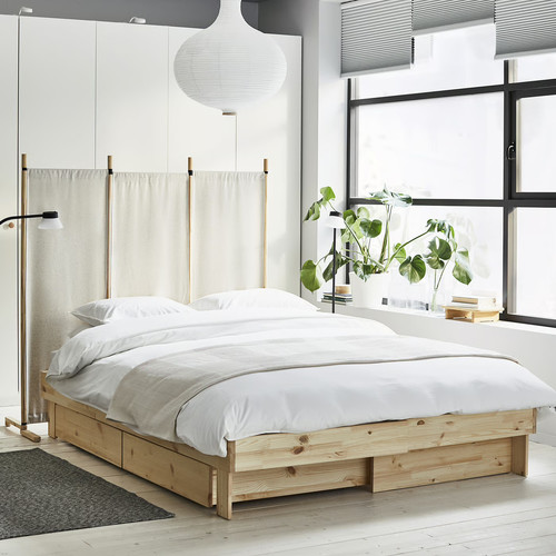 GLAMBERGET Bed frame with storage and mattress, pine/Vesteröy medium firm, 160x200 cm