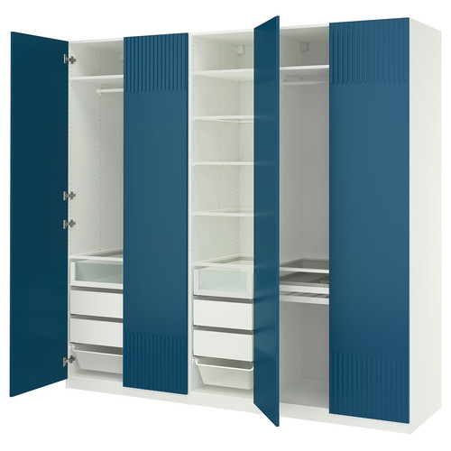 PAX / FYRUDDEN Wardrobe combination, white/blue, 250x60x236 cm
