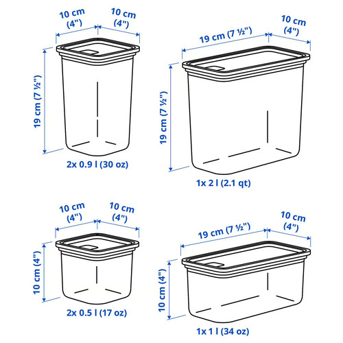 KORALLVIPPA Dry food jar with lid, set of 6, transparent