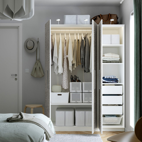 PAX / MISTUDDEN Wardrobe combination, white/grey patterned, 150x60x201 cm