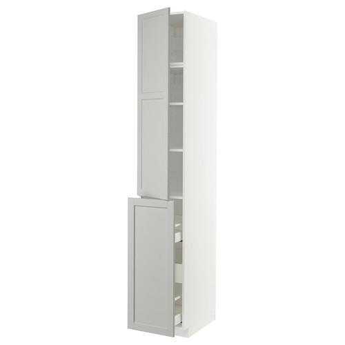 METOD / MAXIMERA Hc w p-o func 3drw/1dr/2shlv, white/Lerhyttan light grey, 40x60x240 cm