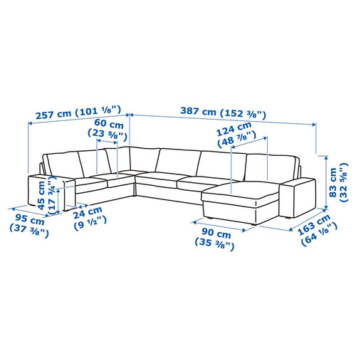 KIVIK Corner sofa, 6-seat w chaise longue, Tibbleby beige/grey