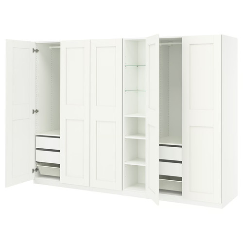 PAX / GRIMO Wardrobe combination, white white/white, 285x60x201 cm