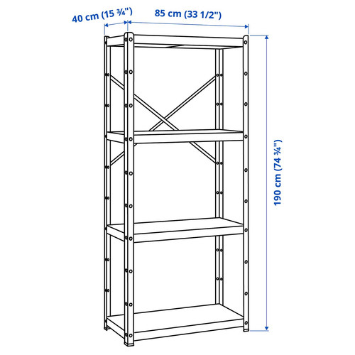 BROR Shelving unit, grey-green/pine plywood, 85x40x190 cm