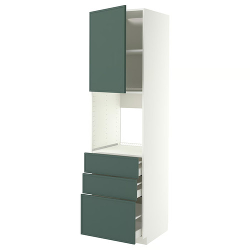METOD/MAXIMERA High cab f oven w door/3 drawers, white/Aspudden dark grey-green, 60x60x220 cm