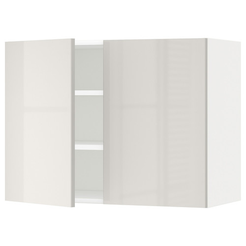 METOD Wall cabinet with shelves/2 doors, white/Ringhult light grey, 80x60 cm
