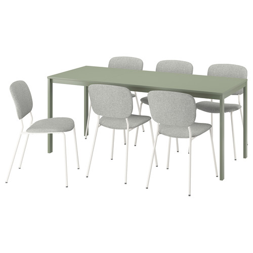 VIHALS / VIHALS Table and 6 chairs, green/white Tibbleby beige-grey, 120/180x74 cm