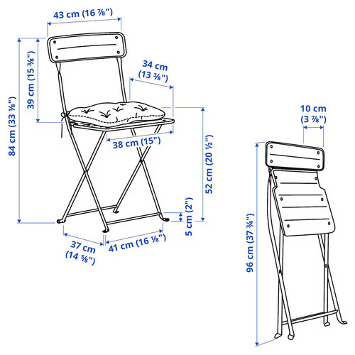 SUNDSÖ Table and 2 folding chairs, outdoor anthracite/anthracite Kuddarna light grey-beige, 65x65 cm