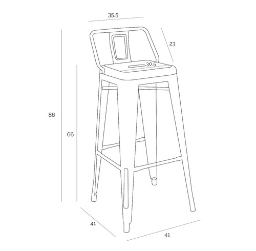 Bar Stool Paris Back Short 66cm, metalic