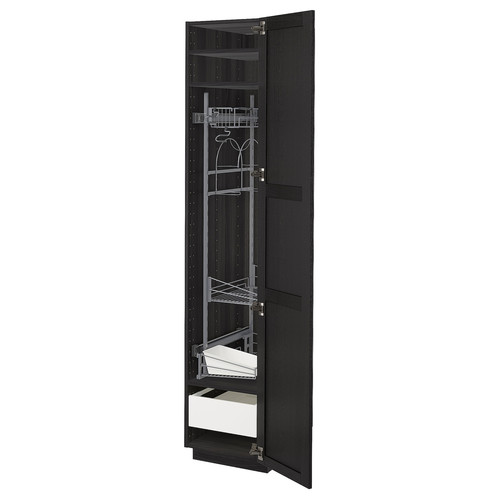 METOD / MAXIMERA High cabinet with cleaning interior, black/Lerhyttan black stained, 40x60x200 cm