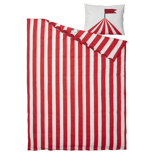 BUSENKEL Duvet cover and pillowcase, circus pattern red/white, 150x200/50x60 cm