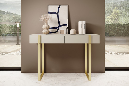 Modern Console Table Dresser Dressing Table Verica, cashmere/gold legs