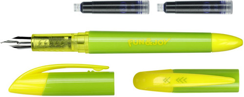 Fun&Joy Fountain Pen + 2 Ink Cartridges, lime-yellow