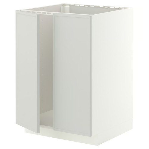 METOD Base cabinet for sink + 2 doors, white/Aspudden light grey, 60x60 cm