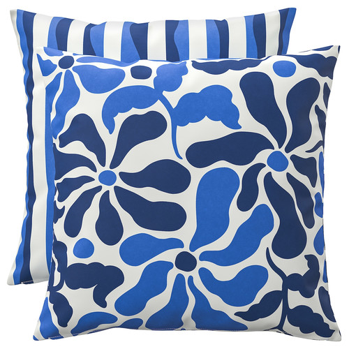 GULLBERGSÖ Cushion, set of 2, blue mixed patterns/outdoor indoor, 50x50 cm