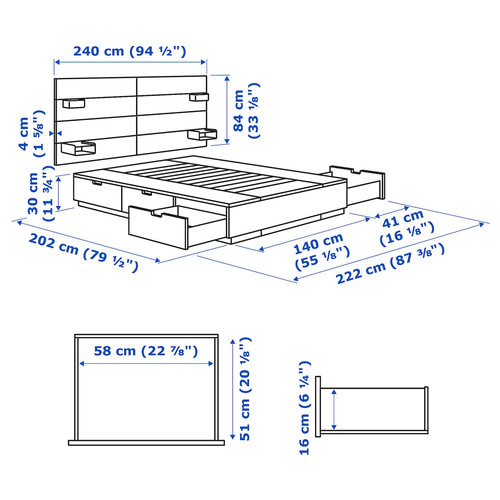 NORDLI Bed frame with storage and mattress, with headboard white/Åkrehamn medium firm, 140x200 cm