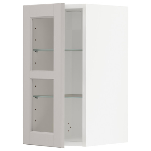 METOD Wall cabinet w shelves/glass door, white/Lerhyttan light grey, 30x60 cm