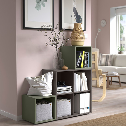 EKET Cabinet combination with feet, dark grey/grey-green, 105x35x107 cm