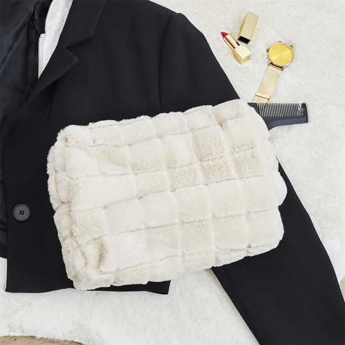 Cosmetic Bag, faux fur, cream