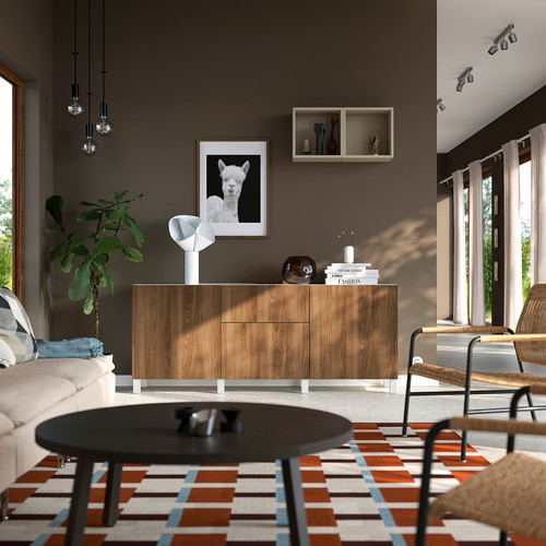 BESTÅ Storage combination with drawers, white/Lappviken/Stubbarp walnut effect, 180x42x74 cm