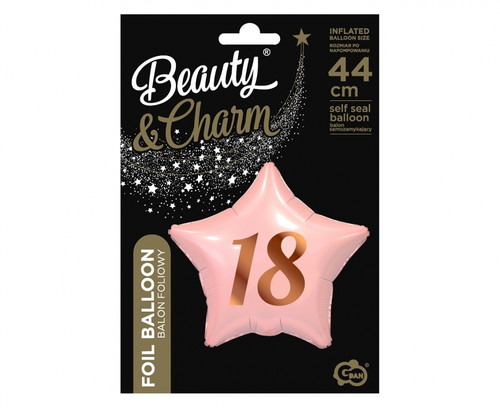 Foil Balloon Pink-Gold Star Number 18 Birthday 19" 44cm