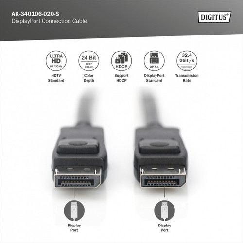 Assmann Connection Cable DisplayPort 8K 30Hz UHD Typ DP/DP M/M black 2m