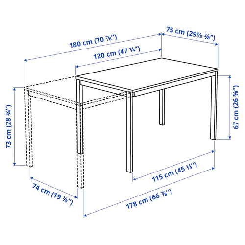VANGSTA Extendable table, black, dark brown, 120/180x75 cm