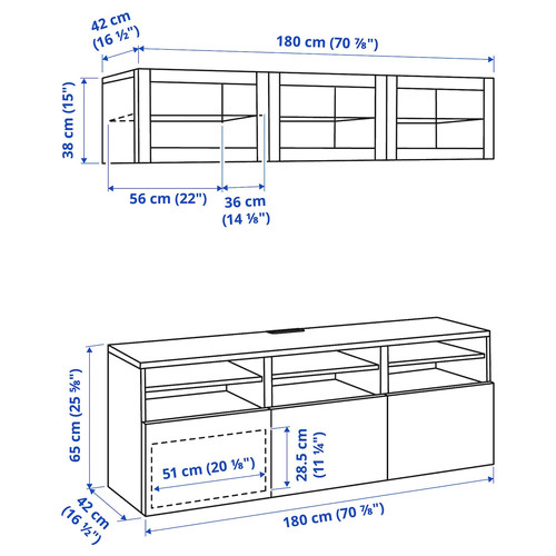 BESTÅ TV storage combination/glass doors, 180x42x192 cm