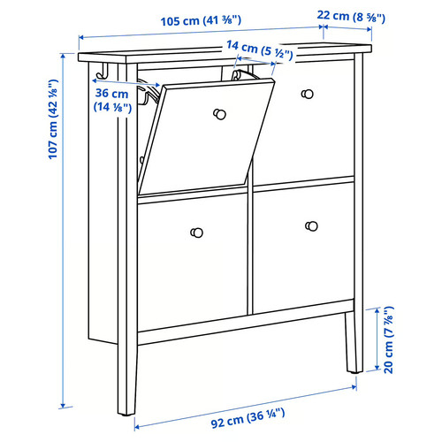 GULLABERG Shoe cabinet with 4 compartments, white, 105x22x107 cm