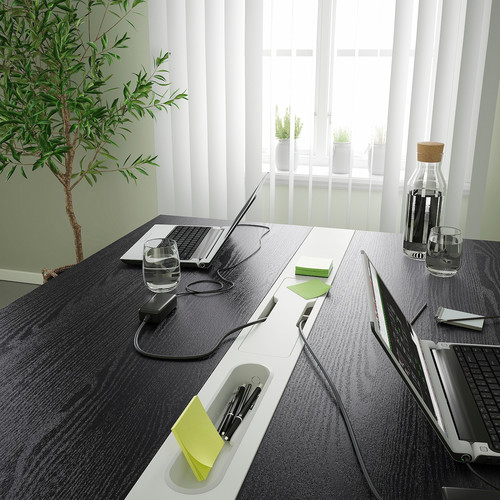 MITTZON Conference table, black stained ash veneer/white, 140x108x75 cm