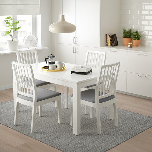 LANEBERG / EKEDALEN Table and 4 chairs, white, white light grey, 130/190x80 cm