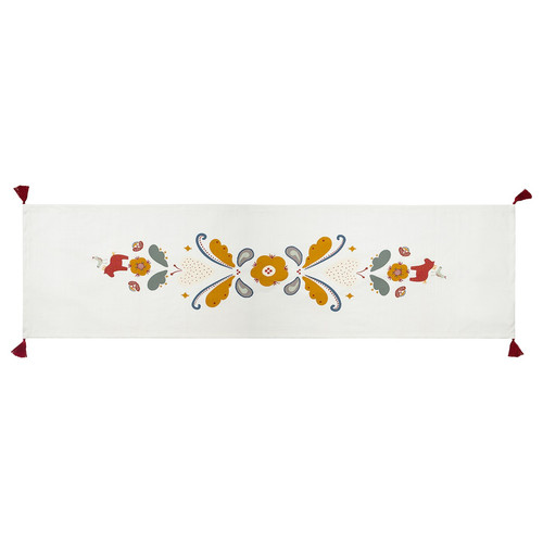 MÄVINN Table-runner, white red/tassel, 35x130 cm