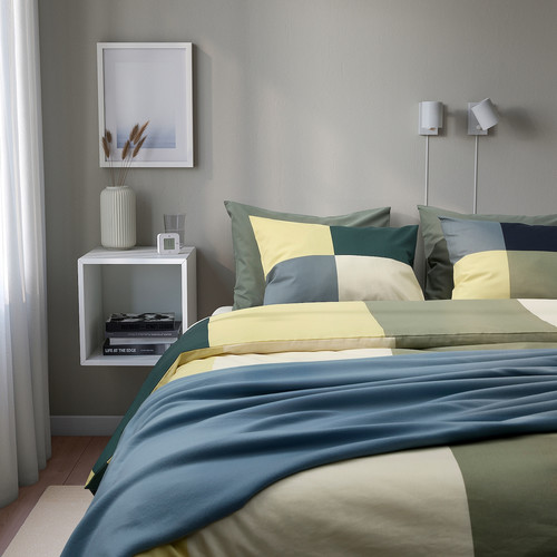 BRUNKRISSLA Pillowcase, green/multicolour, 50x60 cm