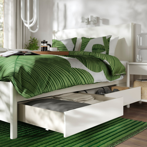 TONSTAD Bedroom furniture, set of 3, incl bed storage/off-white, Standard Double