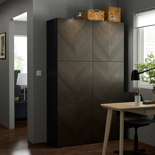 BESTÅ Storage combination with doors, black-brown Hedeviken/dark brown stained oak veneer, 120x42x193 cm