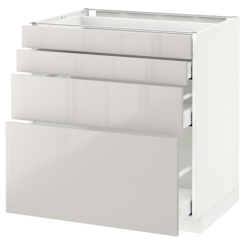 METOD/MAXIMERA Base cab 4 frnts/4 drawers, white/Ringhult light grey, 80x61.8x88 cm