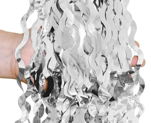Fringe Deco Curtain Swirls 100x200cm, metallic silver
