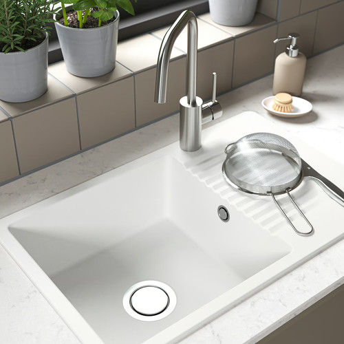 KILSVIKEN Inset sink, 1 bowl with drainboard, white quartz composite, 72x46 cm