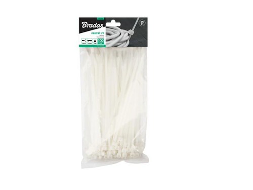 Bradas Cable Tie Neutral, 2.5x120 mm, white, 100-pack