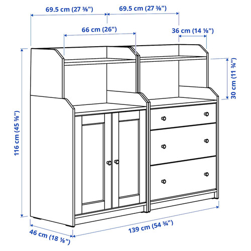 HAUGA Storage combination, grey, 139x46x116 cm