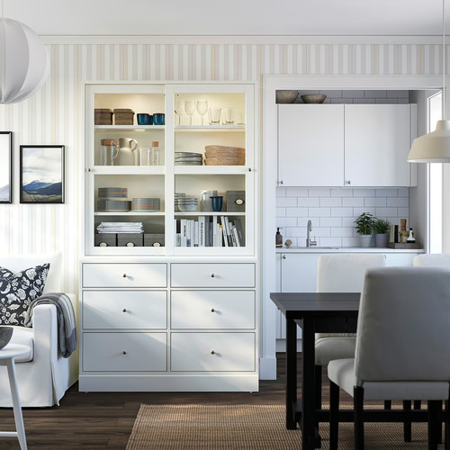 HAVSTA Storage combination w glass-doors, white, 121x47x212 cm